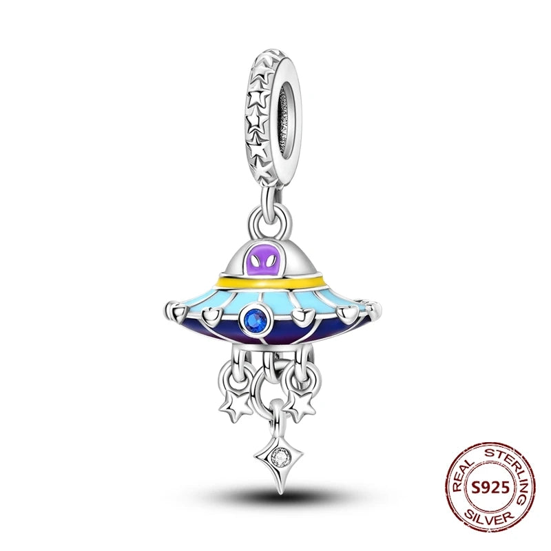 Gelber Sonnenblumen-Charm aus 925er Silber, Original-Zirkon, Kolibri, Einhorn-Charms, passend für Armbänder, DIY-Schmuck für Frauen, Hochzeitsgeschenk