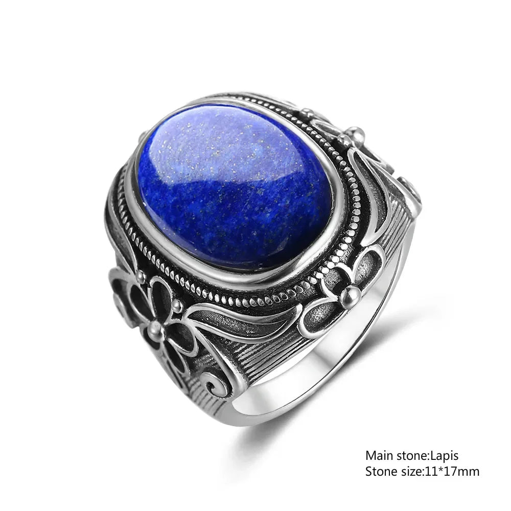 Silber S925 Ring Natürliche Große Oval Lapis Ringe für Männer Frauen Retro Luxus Edlen Schmuck Party Jahrestag Geschenk