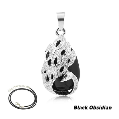 Wassertropfen Naturstein Anhänger Pfau Halskette Quarz Kristall Opal Tigerauge Halskette Anhänger für Frauen Männer Schmuck Geschenk