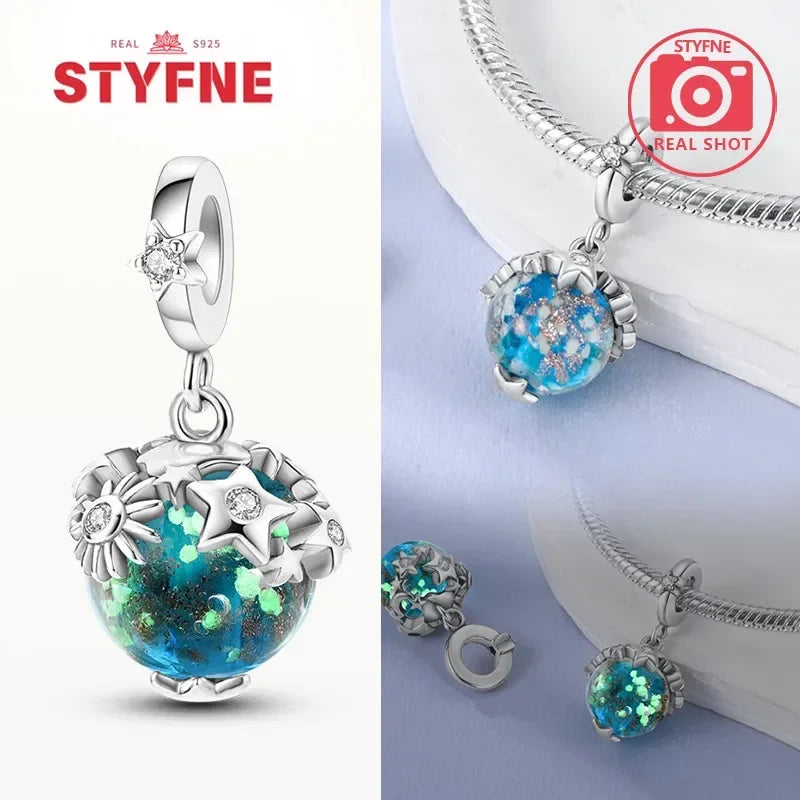 Sterling Silber 925, Fantasie, buntes Herz, Charm-Planeten-Anhänger, Perlen, passend für Original-Armband, Perle für Frauen, edler Schmuck, Geschenk