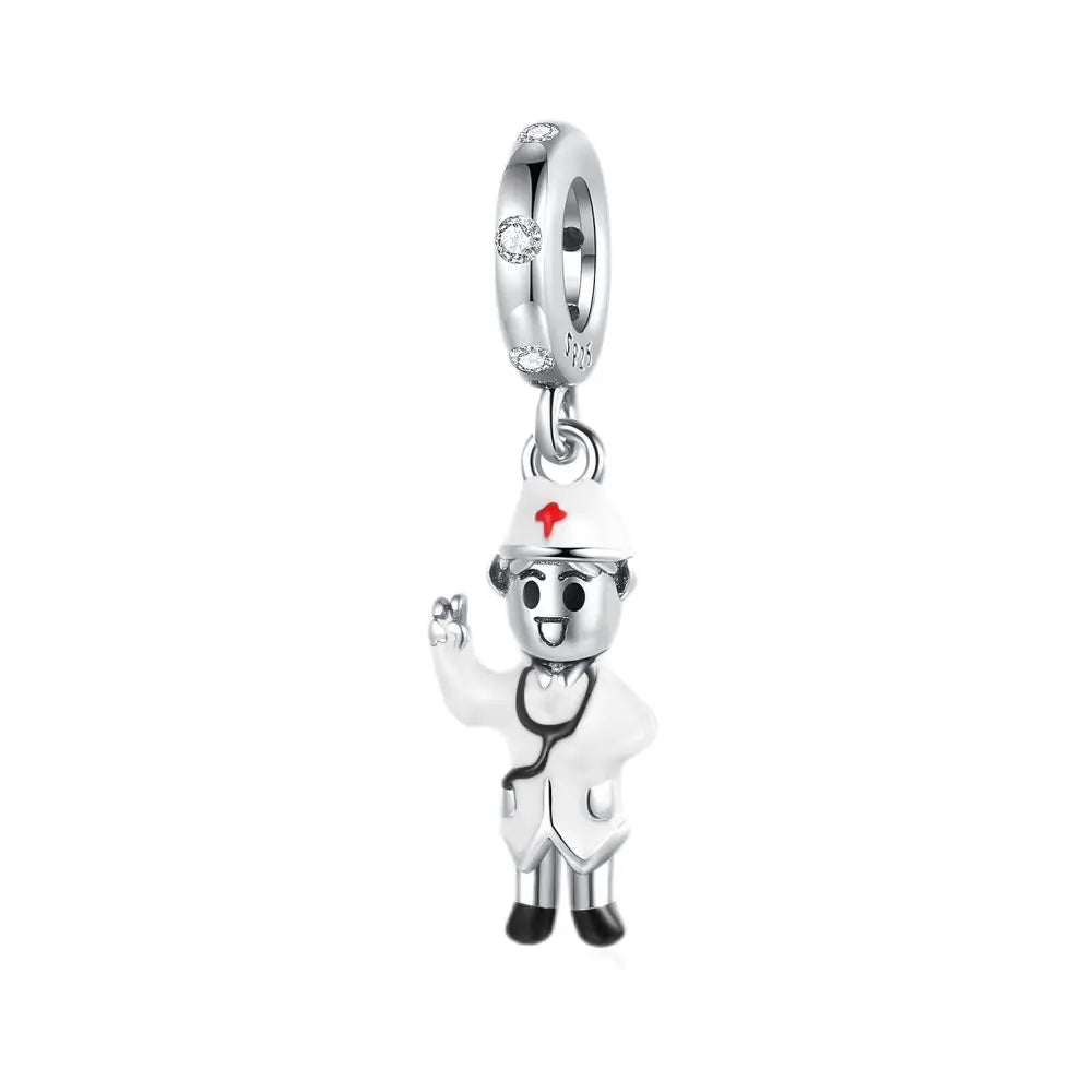 Klassische Krankenwagenperlen und Pillen-Stethoskop-Medizinbox aus 925er-Sterlingsilber, baumelnder Charm, passend für Armbänder, Krankenschwester-Tag-Anhänger, Geschenke