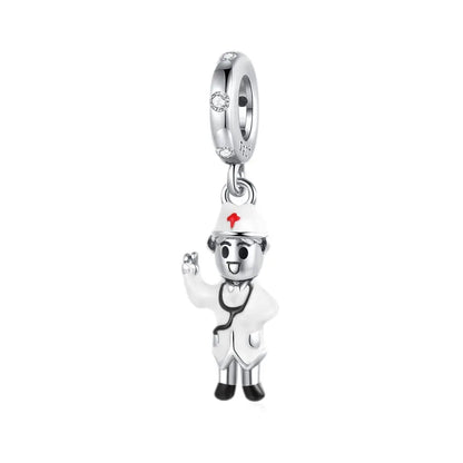 Klassische Krankenwagenperlen und Pillen-Stethoskop-Medizinbox aus 925er-Sterlingsilber, baumelnder Charm, passend für Armbänder, Krankenschwester-Tag-Anhänger, Geschenke