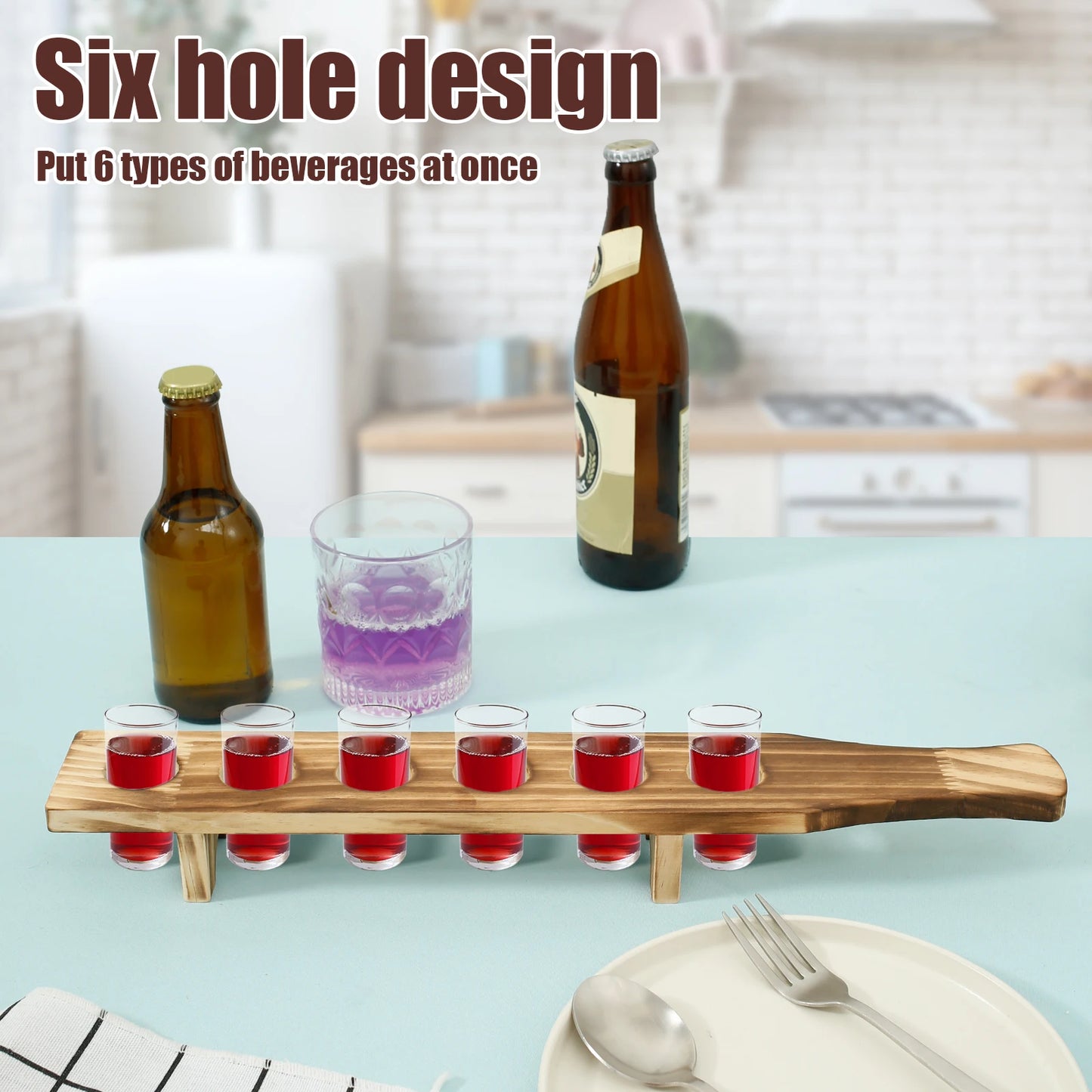2 Stück Schnaps glas Tablett Holz Schnaps glas halter Schnaps glas Ständer mit 6 Löchern Schnaps glas Serviert ablett passen 1,4 Zoll Durchmesser Gläser