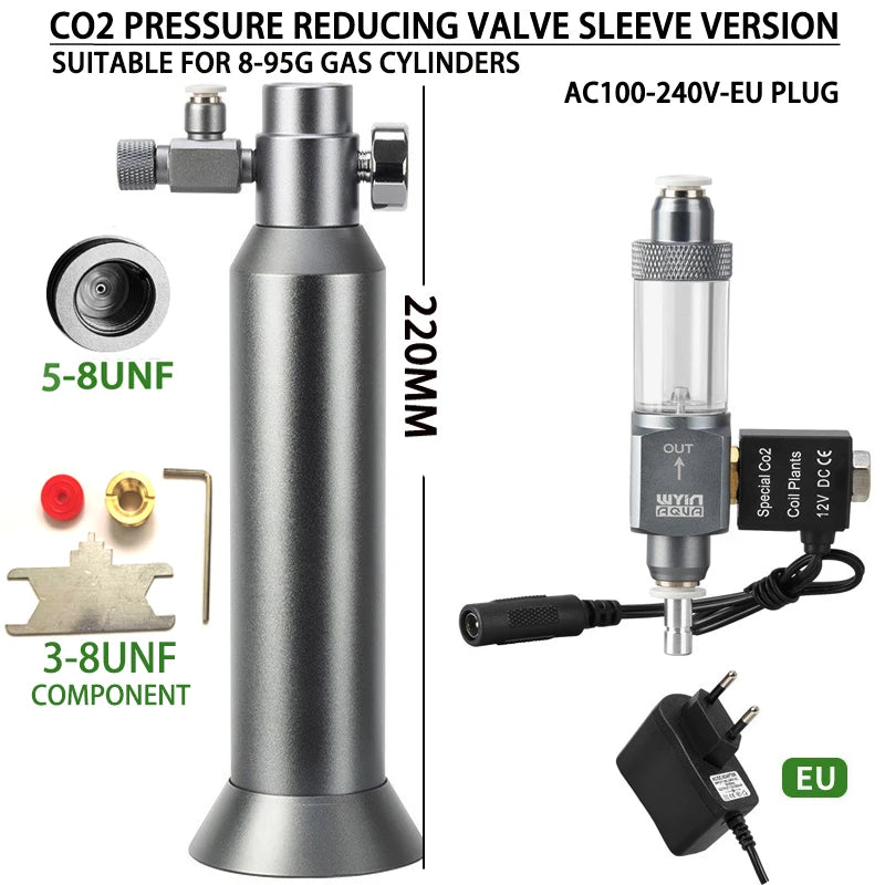 Aquarium DIY CO2 regulator Quick plug solenoid valve Bubble meter Metal sleeve base Fish tank CO2 pressure reducing valve set