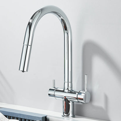 Gefilterter Küchenspüle-Wasserhahn mit einziehbarem Sprühgerät, Messing-Wasserfilterhahn, Trinkwasserhahn, Waschbeckenmischer für die Küche