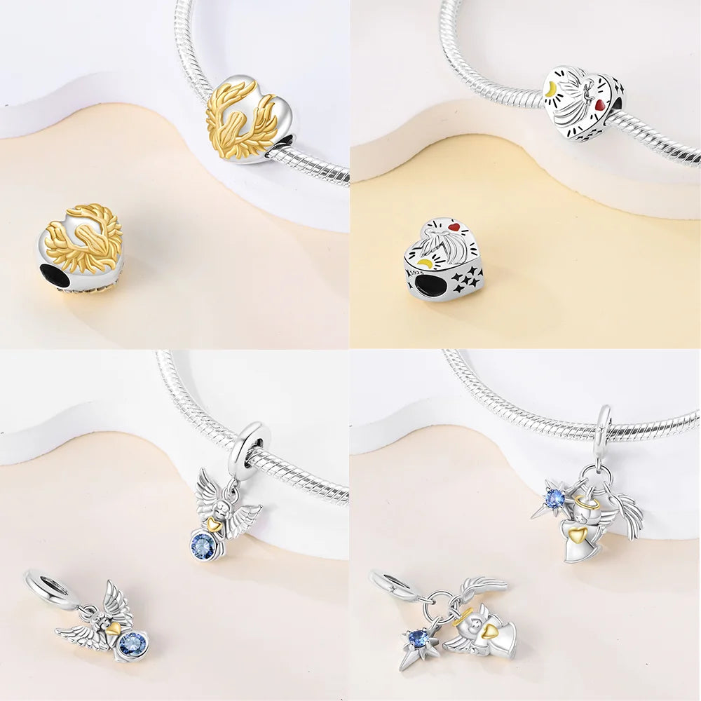 Neue Silber 925 Engel Skulptur Charms Herz Perlen Fit Original Armband für Frauen Schmuck Party Perlen DIY Edlen Schmuck Geschenke