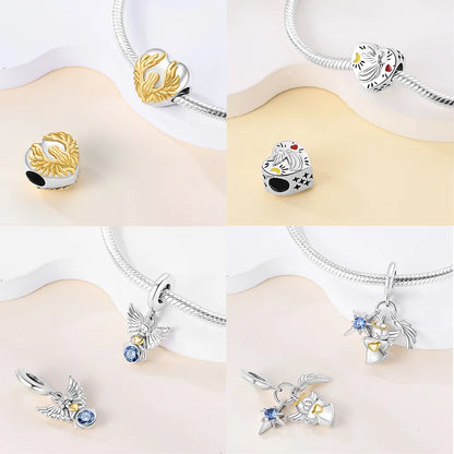Neue Silber 925 Engel Skulptur Charms Herz Perlen Fit Original Armband für Frauen Schmuck Party Perlen DIY Edlen Schmuck Geschenke