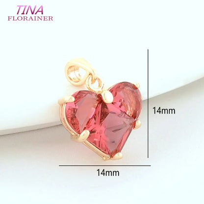 3PCS 14MM 14K Gold Farbe Messing mit Zirkon Herz Halskette Charms Anhänger Ohrringe Schmuck Machen Liefert Zubehör