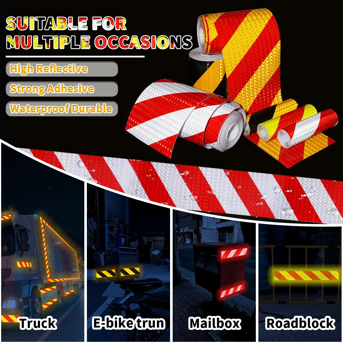 15 cm breites diagonales PVC-Reflektorband, selbstklebendes, wasserdichtes Sicherheitswarnband, Identifikationsband für LKW, Motorrad, Fahrrad, Auto