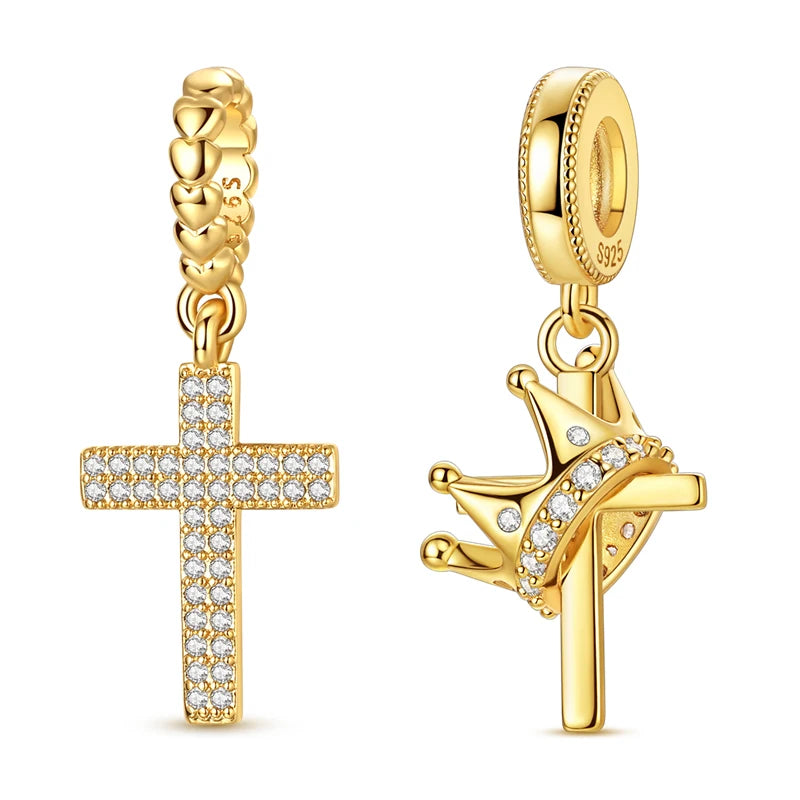 Goldfarbene Charms aus 925er Sterlingsilber, original goldene Sicherheitskette, runder Abstandshalter-Clip-Charm, DIY-Schmuck für Damen, Armband, Geschenk