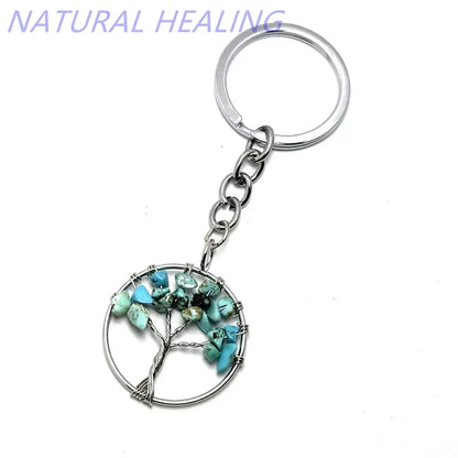 10 stücke Frauen natürlichen Chip Quarz Stein Perle 30mm Herz runden Baum des Lebens Schlüssel anhänger Lanyard Großhandel Schlüssel ringe