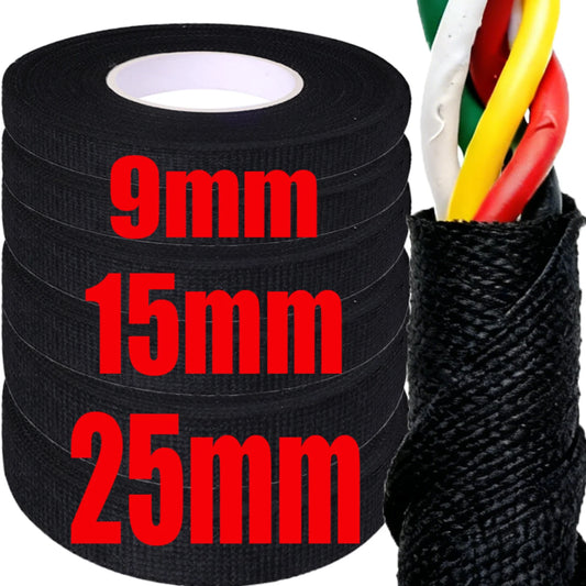 1–10 Rollen schwarzes elektrisches Stoffband, hitzebeständige Kabelbaum-Isolierung, automatische Verkabelung, Tuchwickel, wasserdichtes Klebeband
