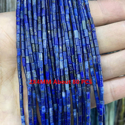 Natürliche Lapislazuli Runde Rohr Facettierte Lose Spacer Stein Perlen Für Schmuck Machen DIY Handgemachte Armbänder Halskette Zubehör