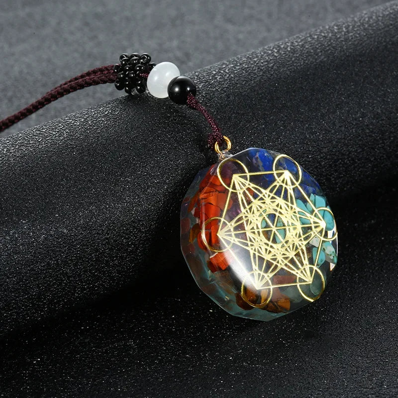 Retro Bunte Chips Natürliche Türkis Amethyst Stein Chakra Orgon Energie Pendel Amulett Reiki Heilung Anhänger Halskette