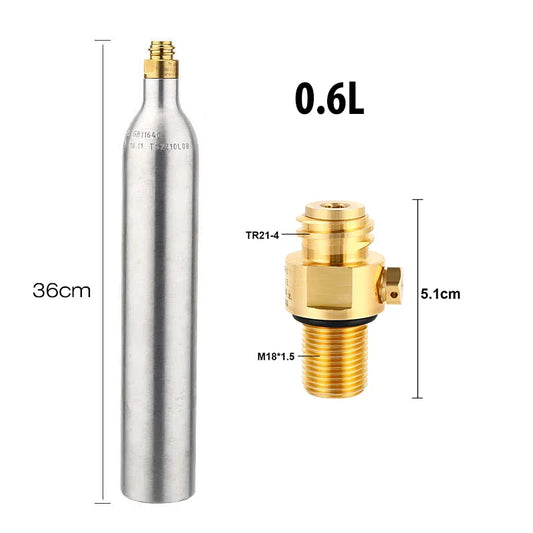0,6 l leerer CO2-Zylinder-Aluminium-Soda-CO2-Tank mit TR21-4-Ventil, kohlensäurehaltige Süßwasser-Getränke-Nachfüll-Soda-Maker