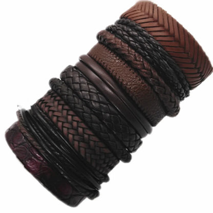 10 Pcs/Set Black Wrap Woven New Fashion Handmade Men Bracelets Male Women Leather Bracelets Men Bangle Wholesale Jewelry Gift