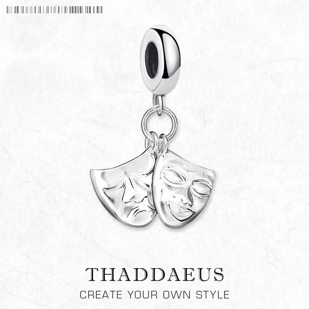 Theatermasken-Charms-Anhänger, Frühling, brandneuer europäischer Stil, 925er Sterlingsilber, Vintage-Modeschmuck, Club für Damen und Herren