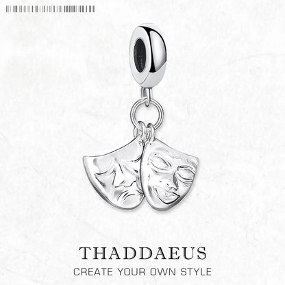 Theatermasken-Charms-Anhänger, Frühling, brandneuer europäischer Stil, 925er Sterlingsilber, Vintage-Modeschmuck, Club für Damen und Herren