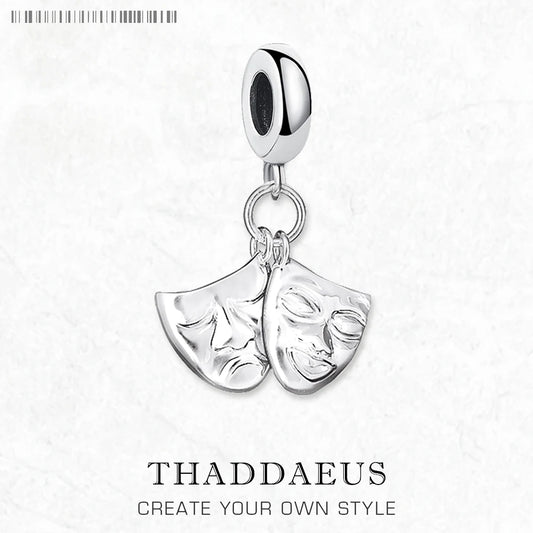 Theatermasken-Charms-Anhänger, Frühling, brandneuer europäischer Stil, 925er Sterlingsilber, Vintage-Modeschmuck, Club für Damen und Herren