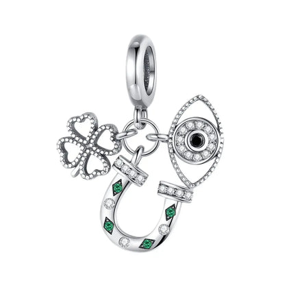 Glücksbringer aus 925er-Sterlingsilber mit vierblättrigem Kleeblatt, Hufeisenkrabbe, Marienkäfer-Zahlen-Charm, passend für DIY-Armbänder, Halsketten, Gesundheit, Glücksgeschenke