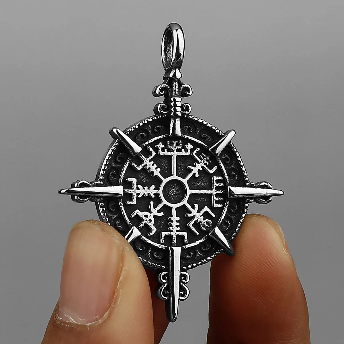 HNSP 316L Edelstahl Viking Rune Kompass Anhänger Kette Halskette Für Männer Schmuck Vintage Zubehör