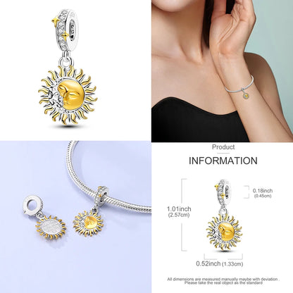 Neu im 925er-Sterlingsilber, goldene Sonnenblume, glückliche Sterne, passend für Original-Armbänder, Halsketten, Sonne, Mond, Diamant-Charm, Schmuck zum Selbermachen