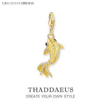 Goldener Koi-Anhänger im europäischen Stil, hochwertiges Sterlingsilber 925, Perlen, Glücksgeschenk für Damen und Herren