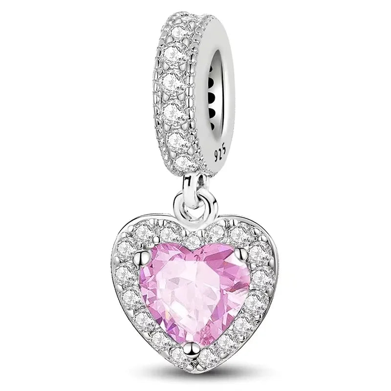 925 Sterling Silber Romantische Zirkon Rot Liebe Herz Charms Perlen Fit Original Pan Armband Armreifen DIY Edlen Schmuck Für Frauen