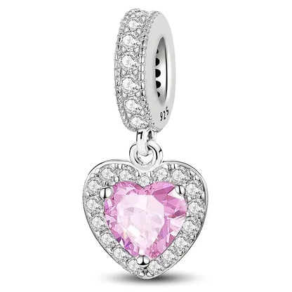 925 Sterling Silber Romantische Zirkon Rot Liebe Herz Charms Perlen Fit Original Pan Armband Armreifen DIY Edlen Schmuck Für Frauen