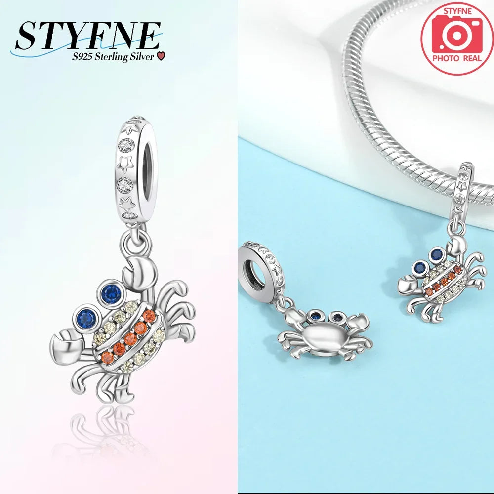 925 Silber DIY Schmuck Zubehör Zirkon Krabbe Wal Big Mouth Fisch Charms Perlen passen Original Armband Schmuckstück