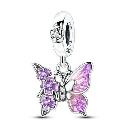Lila Serie 925 Sterling Silber Traubenblüten Weinflasche Lebensbaum Tulpen Schnur-Dekoration Passend für DIY Armband Halskette Geschenk