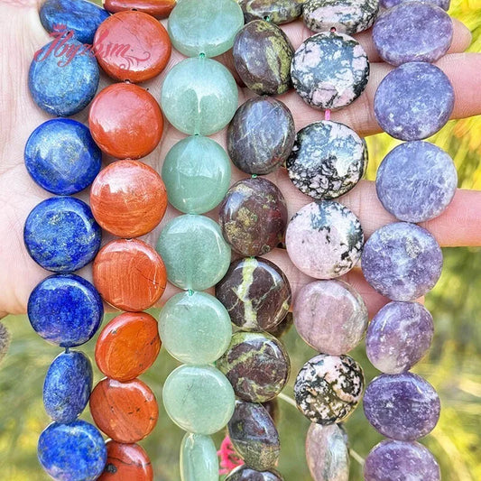 20mm Natürlicher Fluorit/Quarz/Rhodonit/Tigerauge/Achat Münze Stein Perlen Strang 15" Für DIY Halskette Schmuck Machen Kostenloser Versand