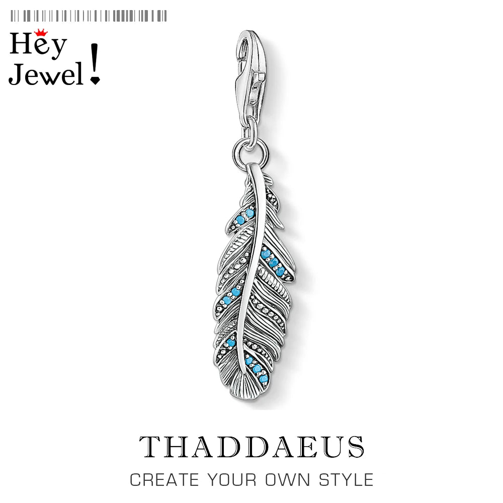 Mode Neue 925 Sterling Silber Feder Blau Anhänger Charme Für Frauen Männer Trendy Zubehör Herstellung