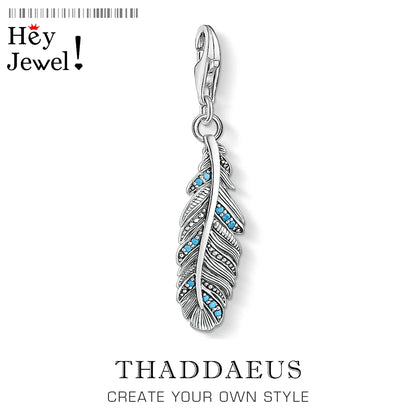 Mode Neue 925 Sterling Silber Feder Blau Anhänger Charme Für Frauen Männer Trendy Zubehör Herstellung