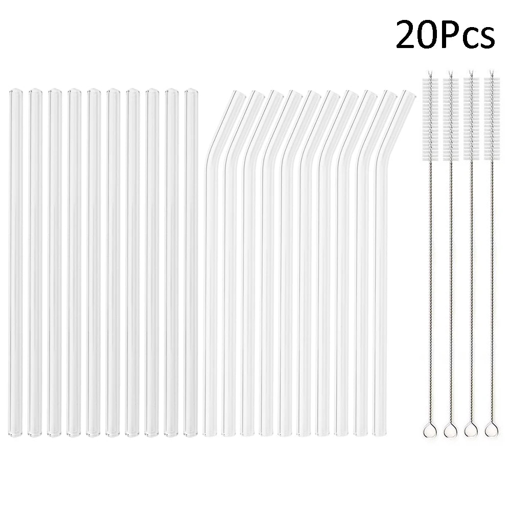 /14mm hohes Boro silikat glas Stroh Stück wieder verwendbare umwelt freundliche Trinkhalme Set Bubble Tea Smoothies Bar Zubehör