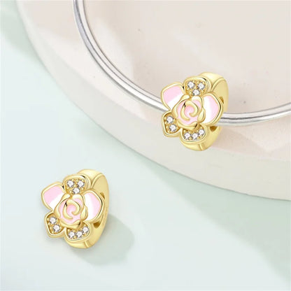 925er Sterlingsilber, Gold, Blume, Schmetterling, Leopard, Pfotenklee, Perlen, Zirkon, Schmuck für Halskette, Armband, Geschenk für Frauen und Mädchen