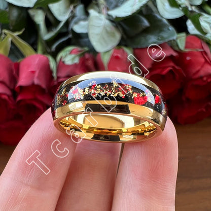 Dropshipping 6mm 8mm 18k Gold Farbe Kuppel Ehering Schöner Wolframkarbid Ring mit roter und Goldfolieninlage Comfort Fit