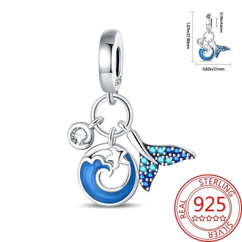 Charms-Anhänger aus 925er-Sterlingsilber mit blauen Ozean-Serie, passend für das DIY-Armband der Marke, Damenschmuck, Geschenke für Freundin