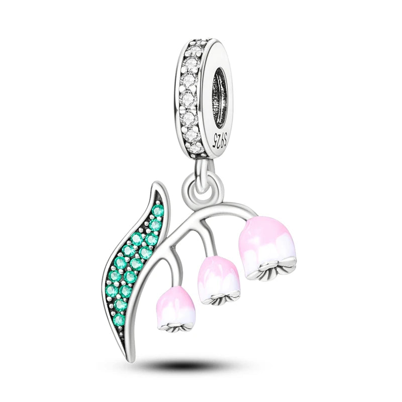 Blumen-Charms aus 925er Silber, Sonnenblumen-Tulpen-Anhänger, passend für Original-Pan-Armbänder zur Herstellung von Schmuck