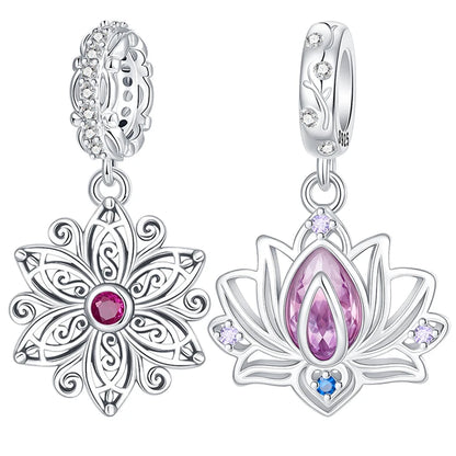 Lotusblüten-Anhänger aus 925er-Sterlingsilber, hypoallergen, Charm-Perle, rosa Zirkon, eingelegt, passend für Armbänder, Schmuck, Geschenk für Frauen