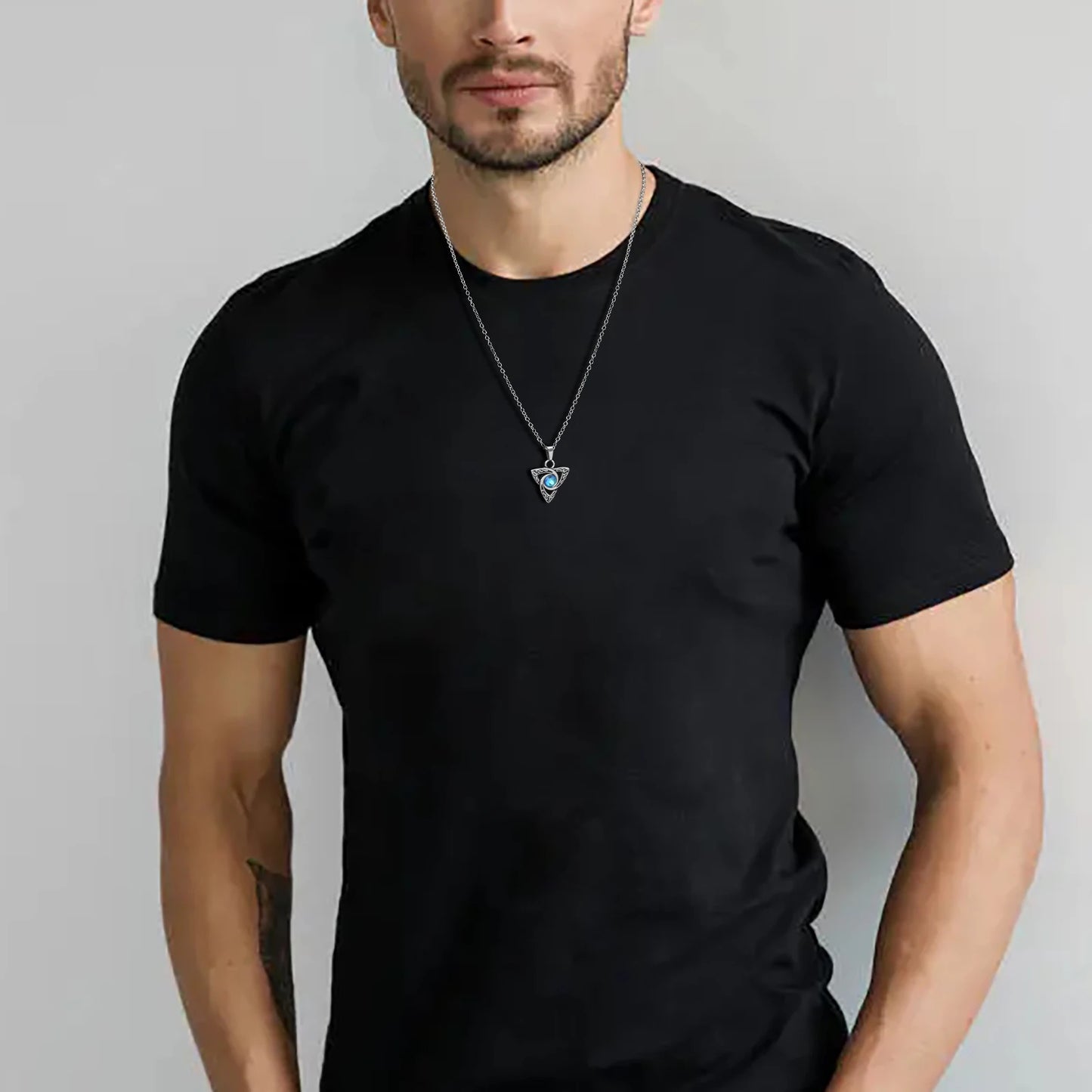Vnox Vintage Celtic Knot Pendant Necklaces with Moonstone Inlay for Men and Women, Witch Knot Collar Jewelry with Box Chain