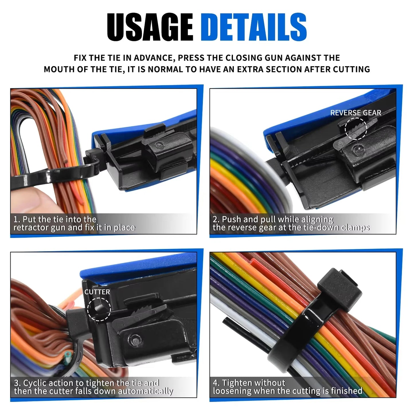 Kabelbinderpistole aus Aluminiumlegierung, Ratschen-Kabelbinderzange aus Druckgussstahl, Befestigung, Trennhandwerkzeug für 1,8–6,5 mm Nylon-Kabelbinder