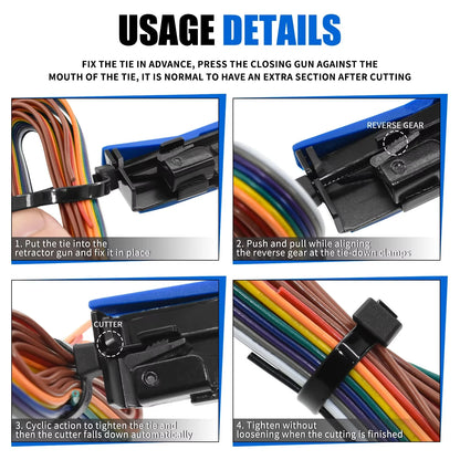 Kabelbinderpistole aus Aluminiumlegierung, Ratschen-Kabelbinderzange aus Druckgussstahl, Befestigung, Trennhandwerkzeug für 1,8–6,5 mm Nylon-Kabelbinder