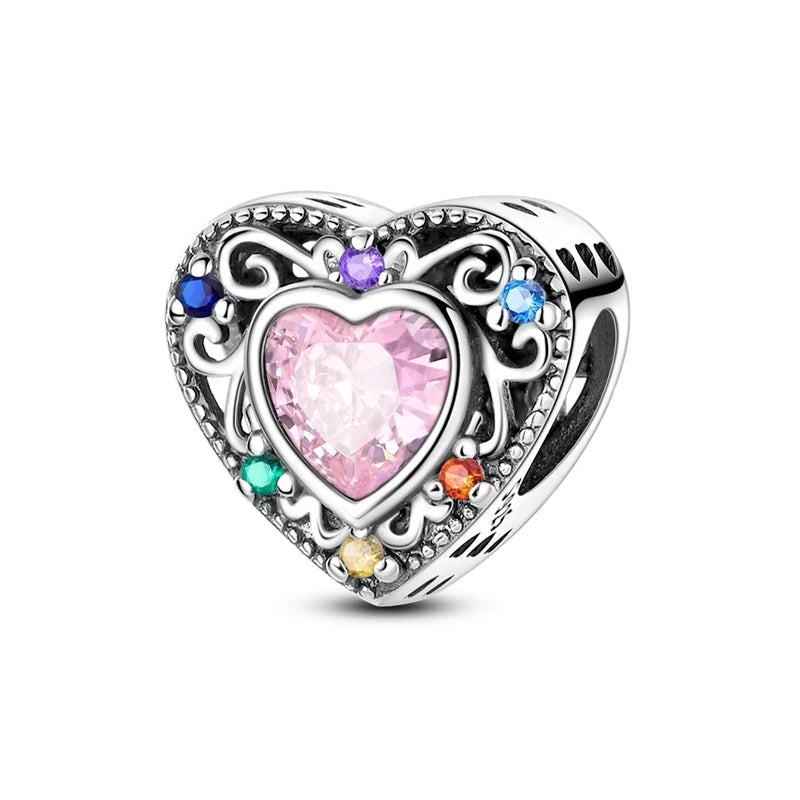 Rosa Charms aus 925er-Sterlingsilber, Perlen, Schmetterling, Parfümflasche, Krone, herzförmiger Zirkon, Charms für Frauen, feiner DIY-Schmuck, Geschenke
