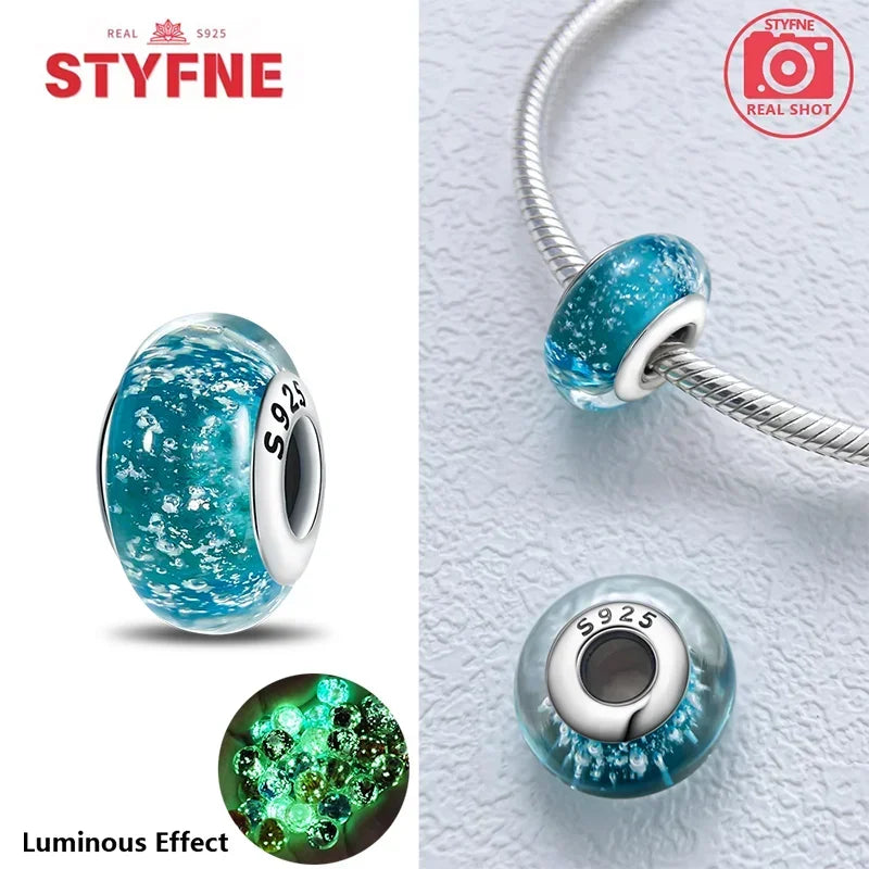 Echtes Sterlingsilber 925, Blumen-Charms, Glas, neue Original-Perle, bunt, Murano, passend für Original-Armbänder, DIY für Frauen, Schmuck, Geschenke