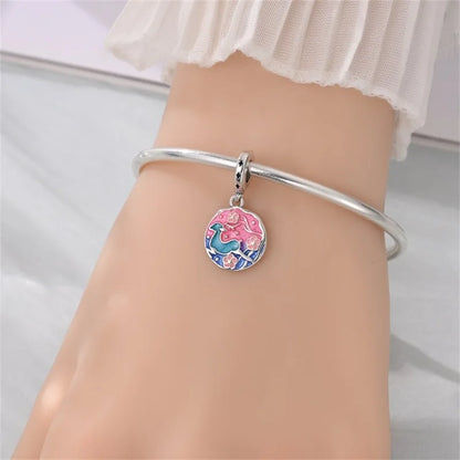Bunte 925er-Sterlingsilber-Anhänger mit Sternenhimmel-Ölgemälde und leuchtenden Engeln, passend für Armbänder, schöne Schmuckgeschenke
