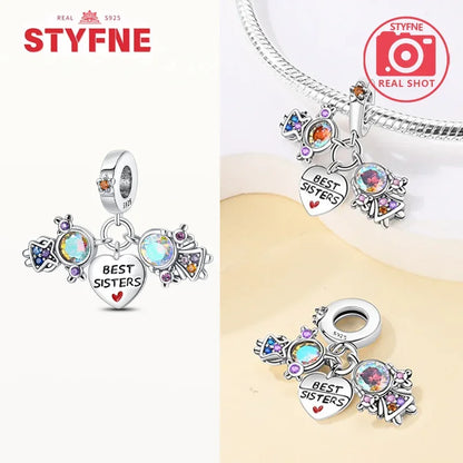 Sterling Silber S925 Schwestern auf der Schaukel Charms Herz Bead Fit Original Armband Armreif DIY Feines Geschenk Schmuck für Frauen