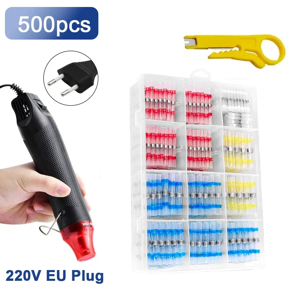 50–500 Stück Lötdichtungs-Drahtverbinder, Schrumpfschlauch, isoliertes Anschlüsse-Set mit 300 W Heißluftpistole, Automotive Marine