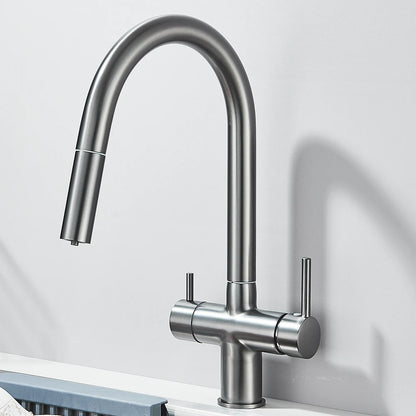 Gefilterter Küchenspüle-Wasserhahn mit einziehbarem Sprühgerät, Messing-Wasserfilterhahn, Trinkwasserhahn, Waschbeckenmischer für die Küche