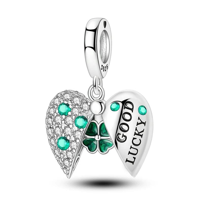 Glücksbringer aus 925er-Sterlingsilber mit vierblättrigem Kleeblatt, Hufeisenkrabbe, Marienkäfer-Zahlen-Charm, passend für DIY-Armbänder, Halsketten, Gesundheit, Glücksgeschenke
